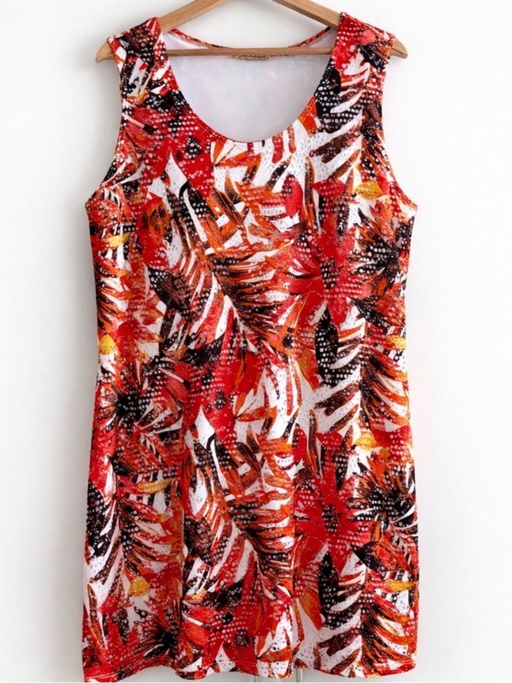 Tropical Print Tank Dress XL Red Vacation Resort Summer